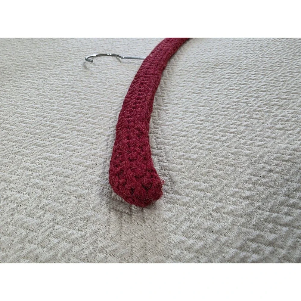 Vintage Crocheted Wood Hanger Cover Burgundy Red Knit Closet Organizer